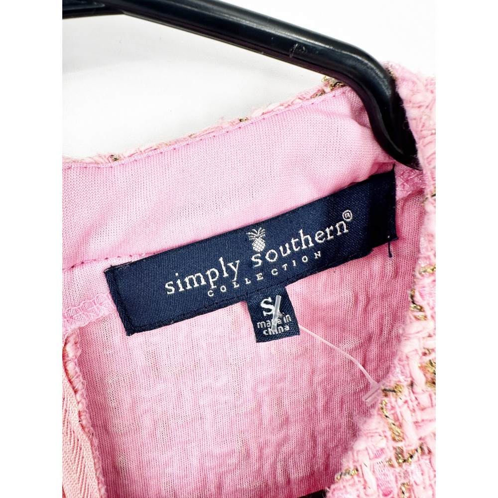 Simply Southern Tweed Dress Small‎ Pink Gold Metallic Preppy Chic - Picture 7 of 8